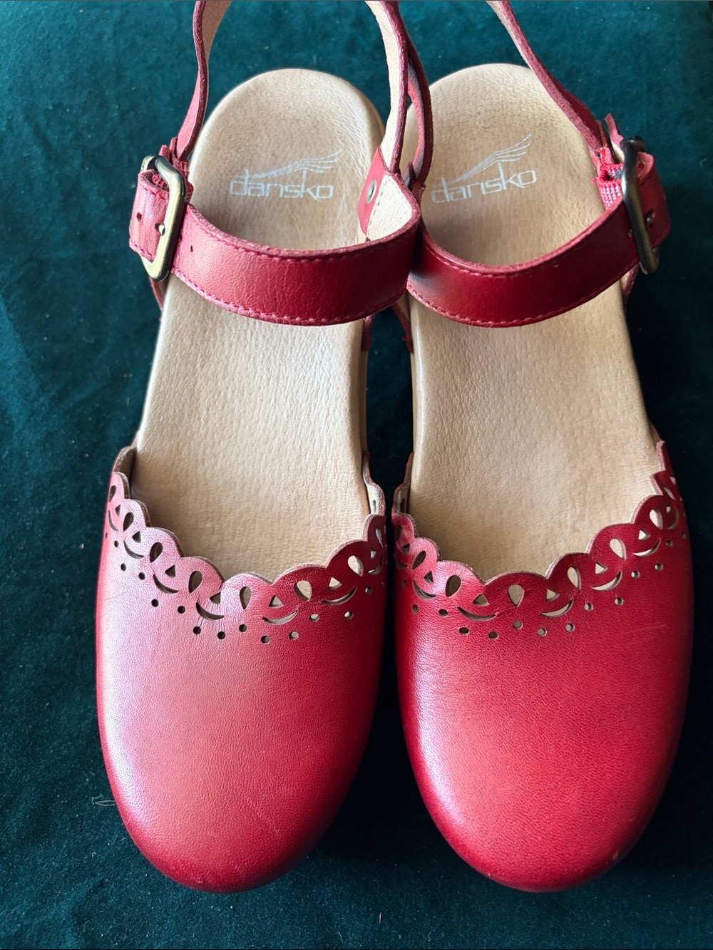 Dansko Red Leather Mary Jane Sandals